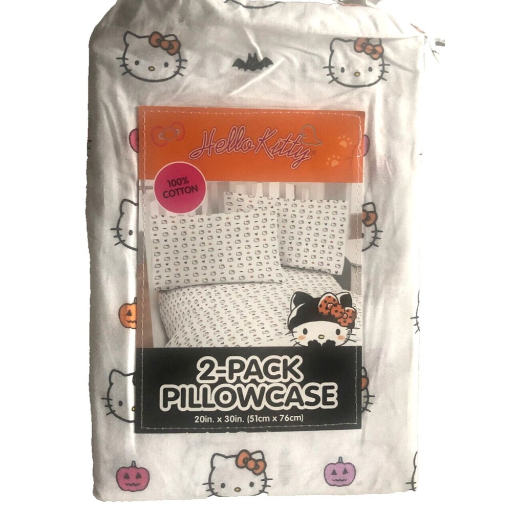 Hello Kitty Halloween Standard Pillowcases 2-Pack 100% Cotton Bats Pumpkins Cats